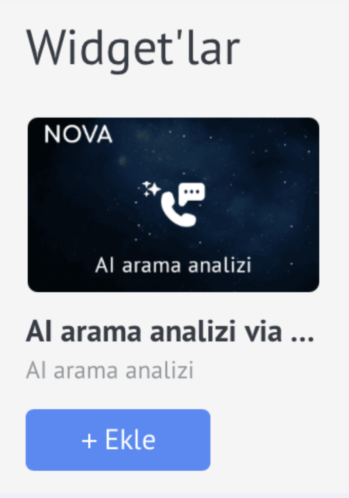Digital Pipeline'da bir AI çağrı analizi widget'ı seçme