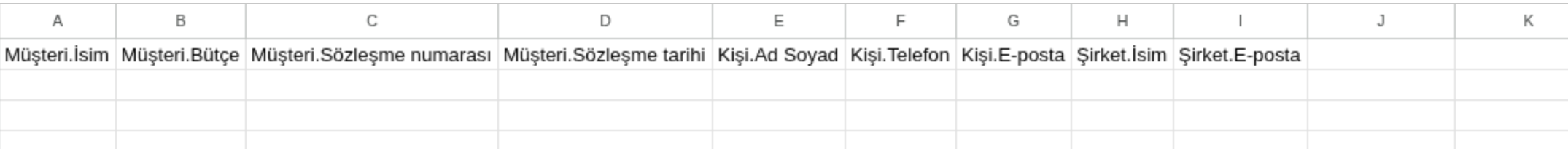 Tablodaki sütun başlıkları