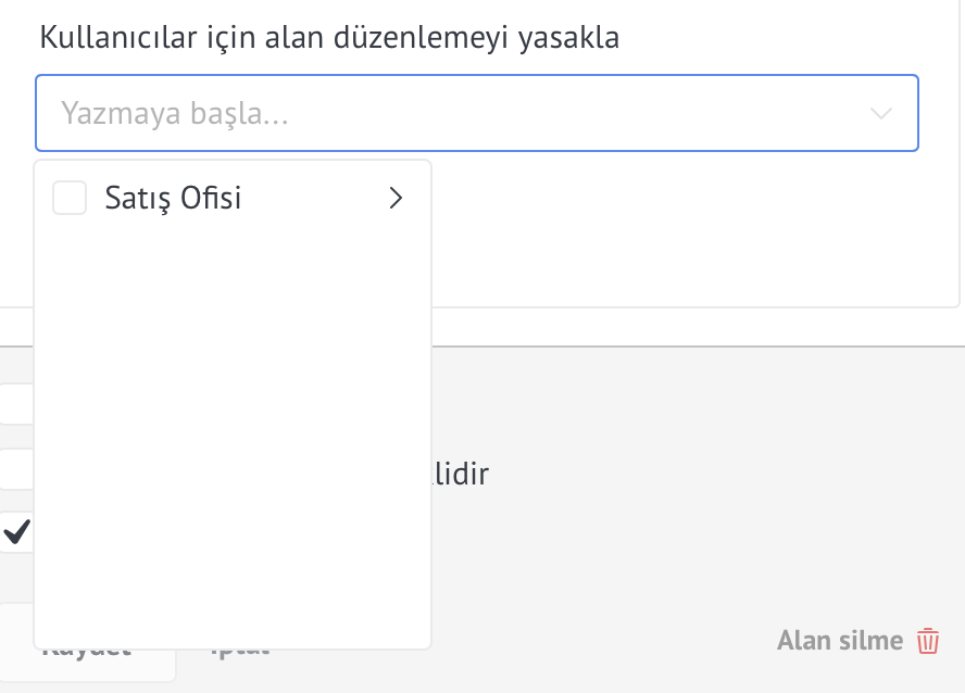 Bir müşterideki alanları düzenleme haklarını kısıtlama