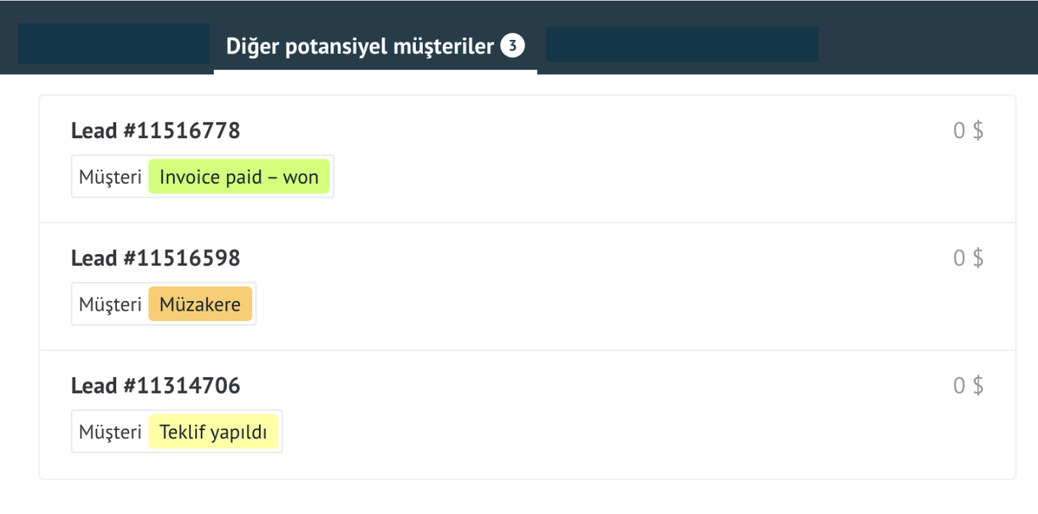 Fırsat kartındaki diğer fırsatlar sekmesi