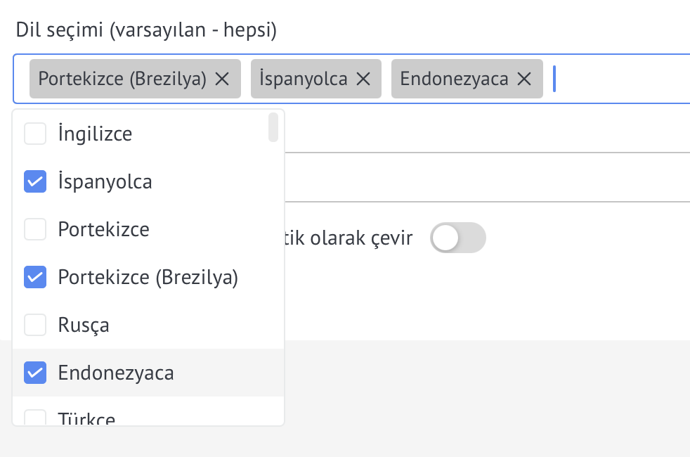 Çeviri için dil seçme