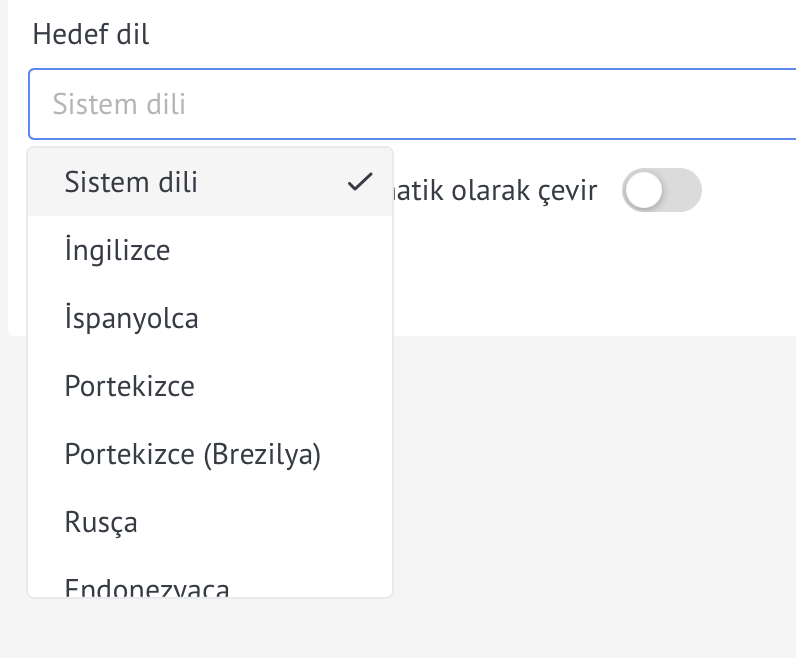 Hedef dilin seçilmesi